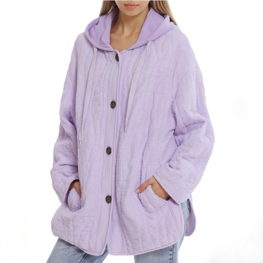 AVEC LES FILLES Violet Button Front Quilted Oversized Hooded Jacket